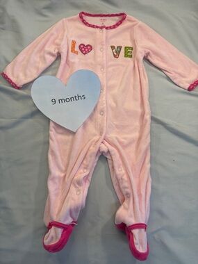 Carter's Pink Onesie Terry sleeper with Heart Detail
